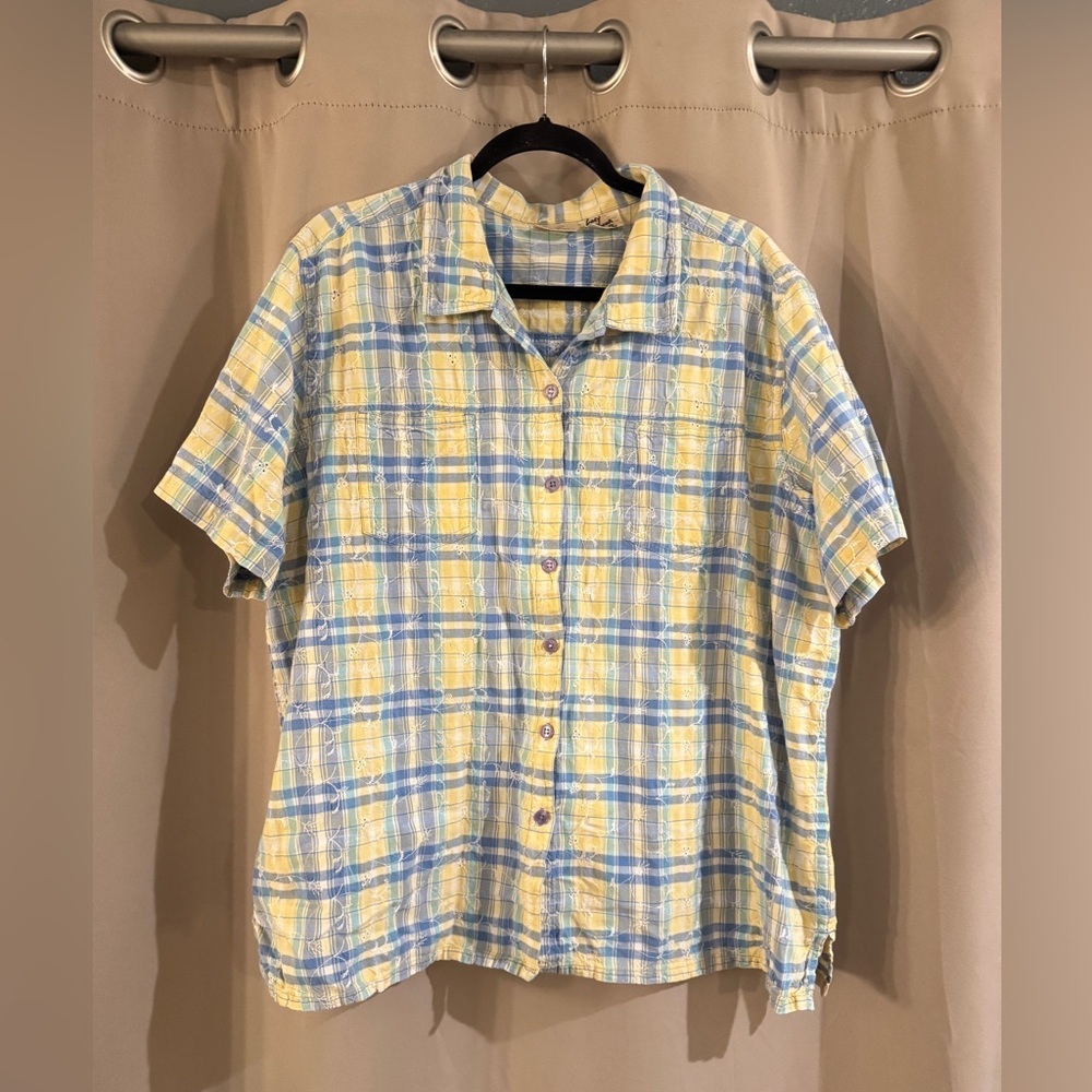 Bobbie Brooks Blue and Yellow Plaid Button Down Shirt